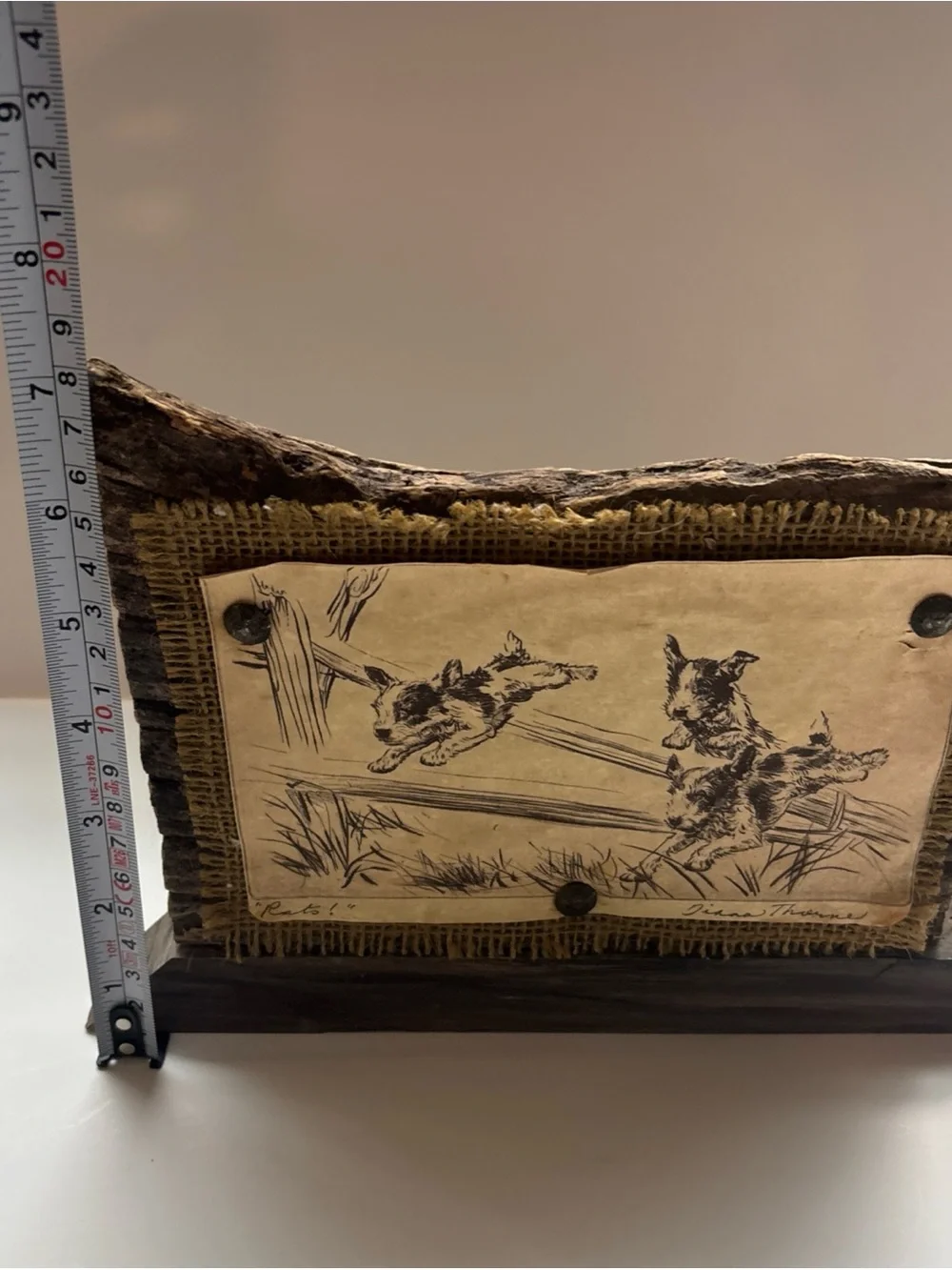 Diane Thorne “Rats” Distressed Art - wood stand burlap